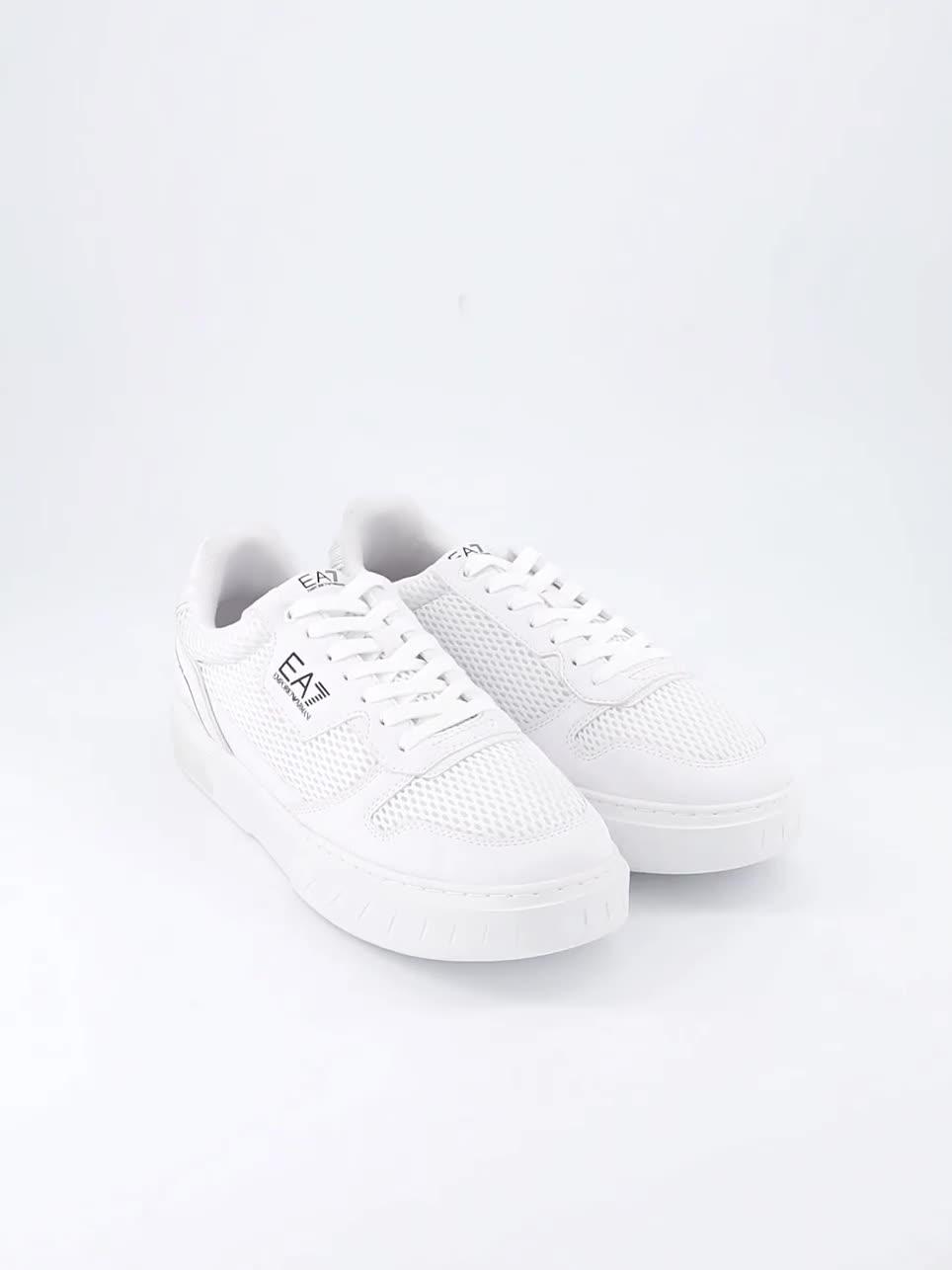 Image thumbnail 7 of 7 of EA7 Emporio Armani Mens Court Lace-Up Mesh-Detail Trainers - White