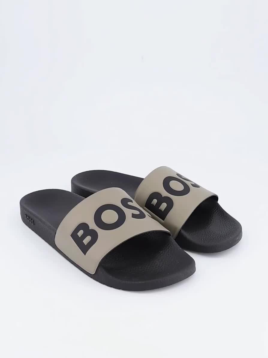 Image thumbnail 7 of 7 of BOSS Mens Aryeh Logo Strap Slip-On Sliders - Brown