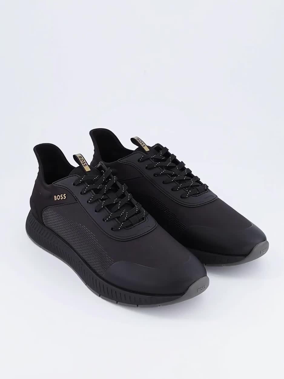 Image thumbnail 7 of 7 of BOSS Mens Nitan Textured Lace-Up Cushioned Trainers - Black
