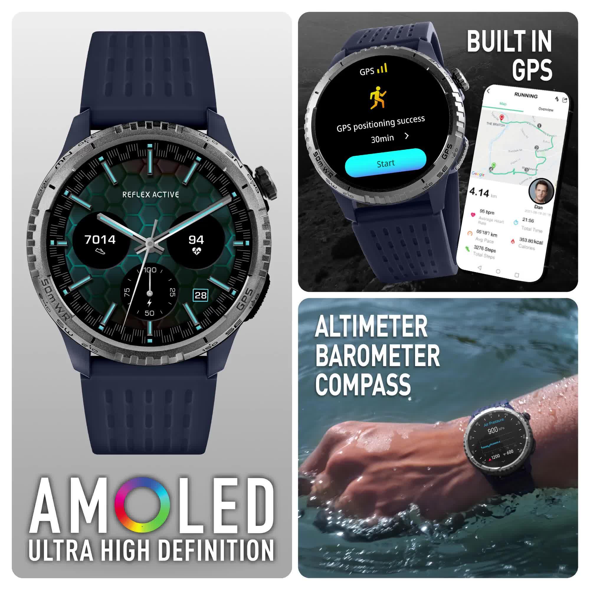 Image thumbnail 8 of 8 of Reflex Active Sea Venture 50m Swim-Safe AMOLED GPS Blue Strap Smart Watch