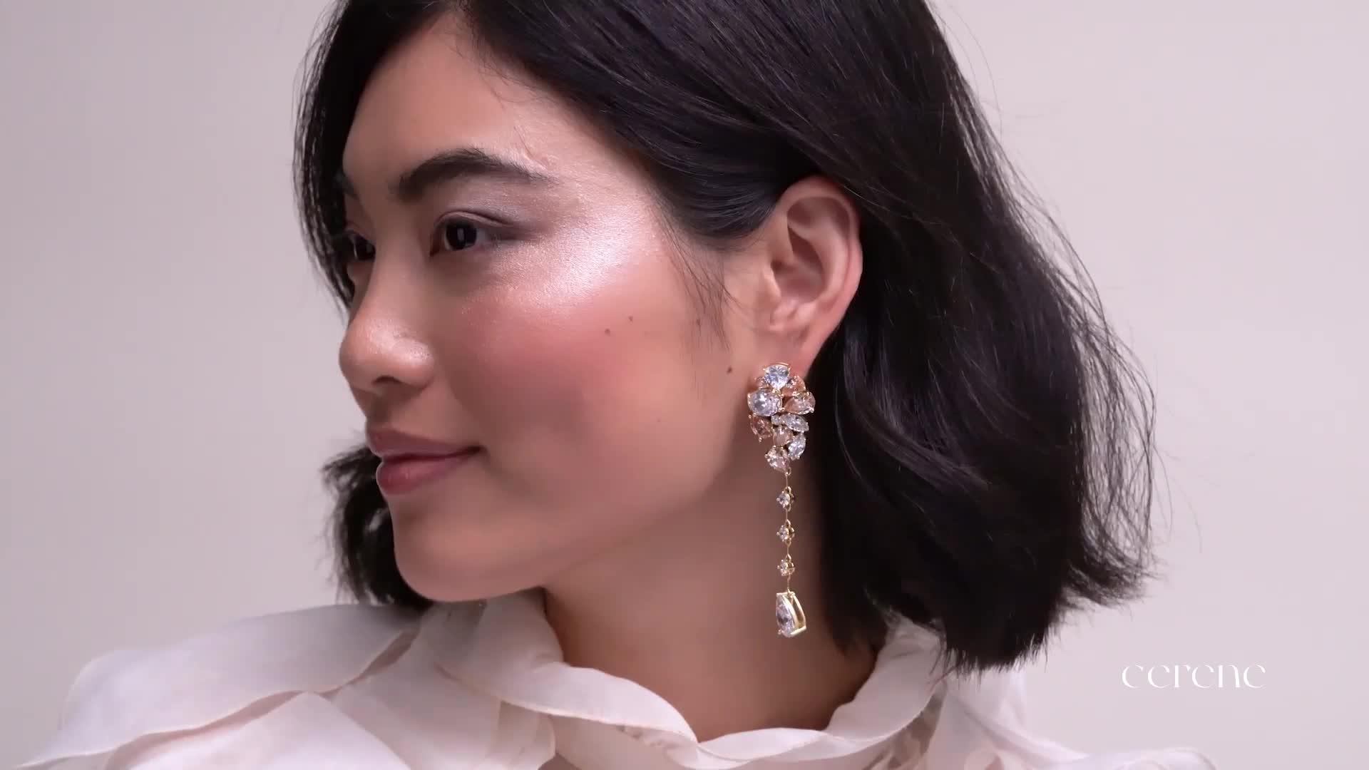 Image thumbnail 7 of 7 of Cerene VIRE: Crystal Cluster Statement Drop Earrings